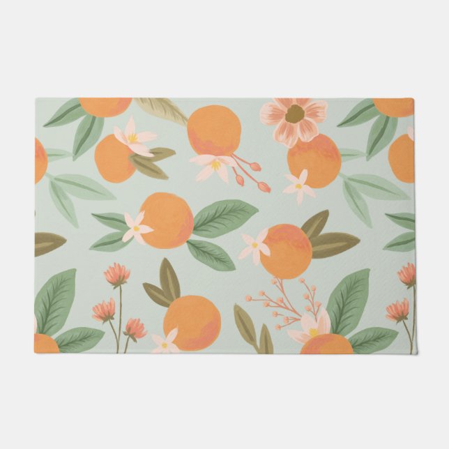Felpudo Citrus Tropical Floral Mint Green (Anverso)