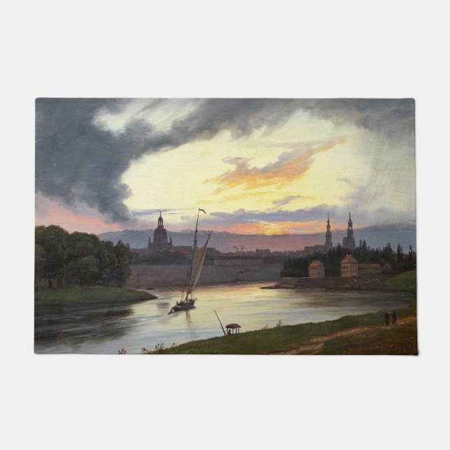 Felpudo Ciudad de Dresden al atardecer (Paisaje alemán) (Anverso)