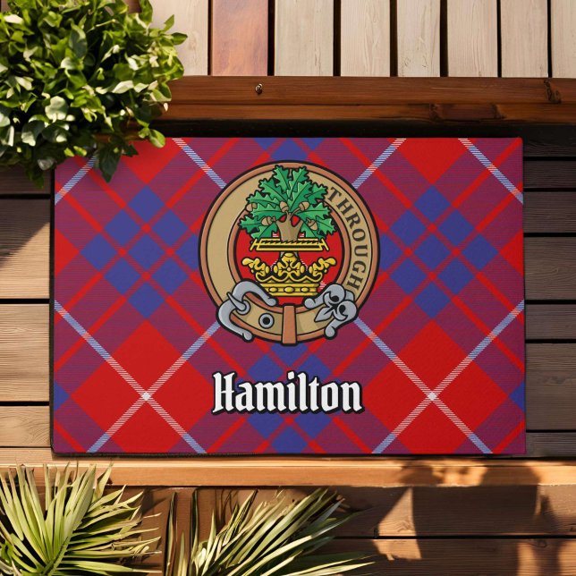 Felpudo Clan Hamilton Escudo sobre Red Tartán (Subido por el creador)