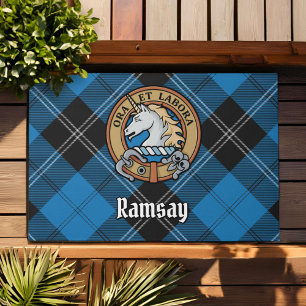 Felpudo Clan Ramsay Escudo por la caza azul Tartán