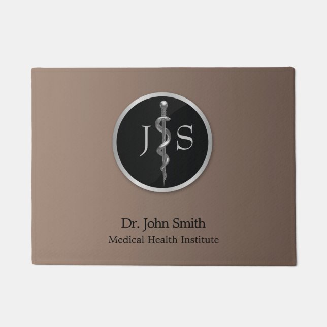 Felpudo Clase médica Noble Plata Rod de Asclepius (Anverso)