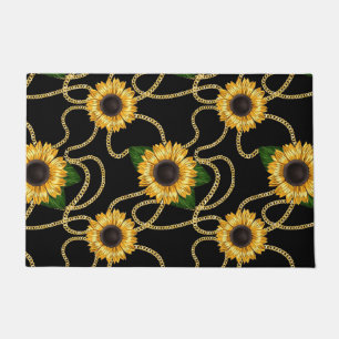 Felpudo Clásico amarillo girasol elegante patrón en negro