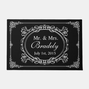 Felpudo Clásico blanco negro Mr. Mrs. Boda Art Deco Frame