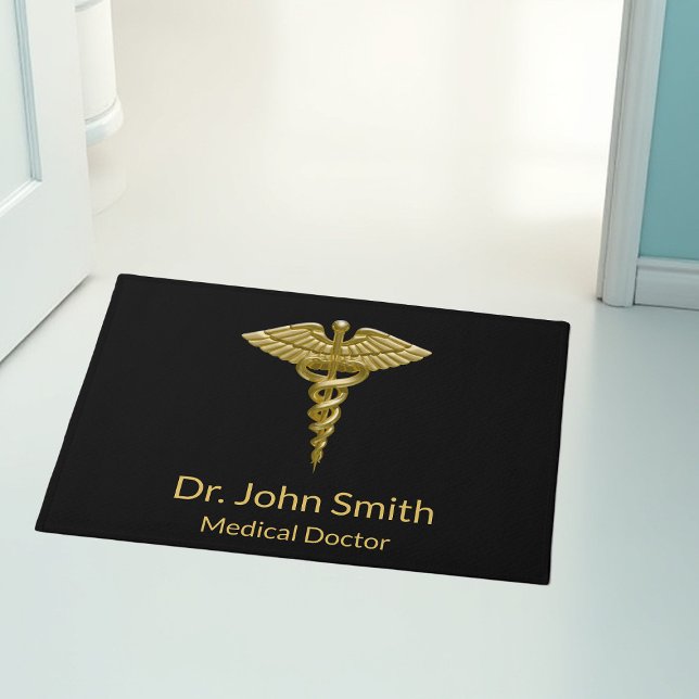 Felpudo Clásico Caducto de Oro Médico en Negro - Doormat (Subido por el creador)