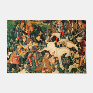 Felpudo Clásico medieval de Tapestries de Unicornio defien