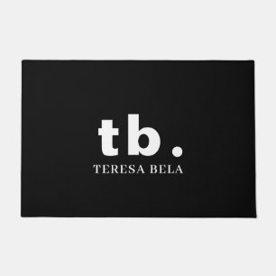 Felpudo Clásico Monograma Elegante Minimalista Negro y Bla