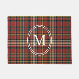 Felpudo Clásico Plaid Rojo Monograma Navidad Fiesta