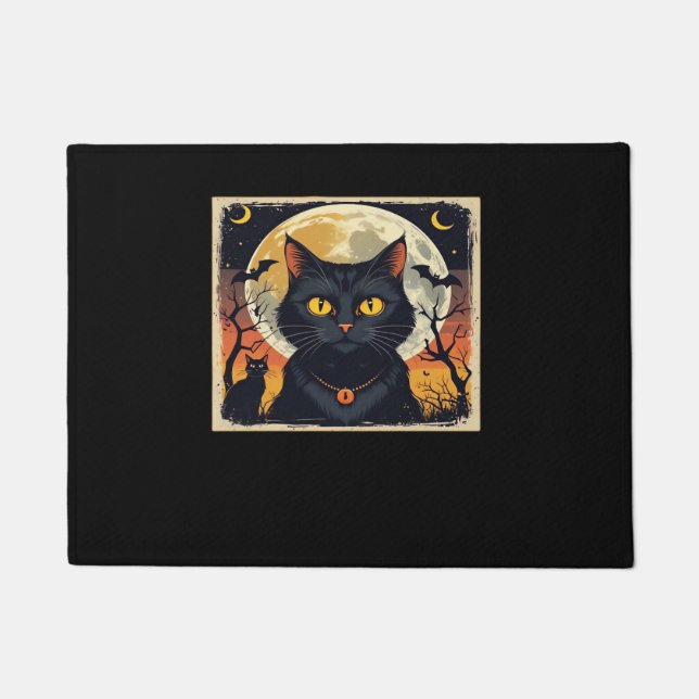 Felpudo Clásico Retro Black Cat Halloween T-Shirt Classic (Anverso)