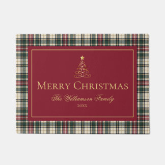 Felpudo Clásico Tartán Cuadro Navidades Familia Personaliz