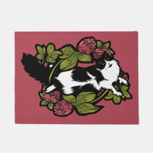 Felpudo Clover Tuxedo Cat Floral