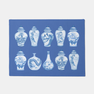 Felpudo Coastal Blue Chinoiserie Templo Ginger Jars