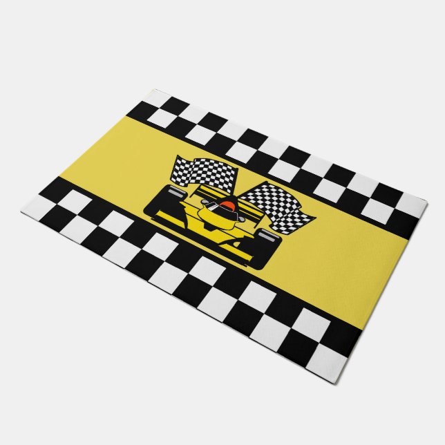 Felpudo Coche de carreras amarillo: Bandera del inspector (Angular)