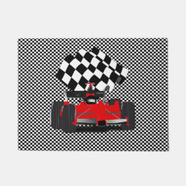 Felpudo Coche de raza roja con bandera verificada