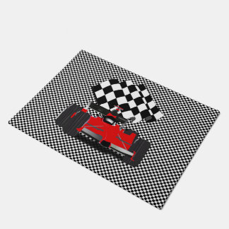 Felpudo Coche de raza roja con bandera verificada