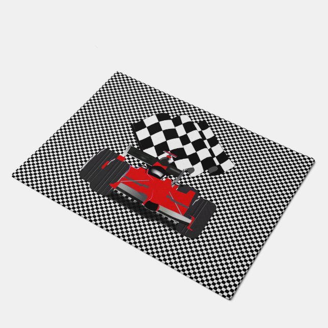 Felpudo Coche de raza roja con bandera verificada (Angular)