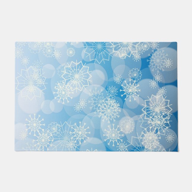Felpudo Cochitos de Navidad sobre un fondo azul (Anverso)