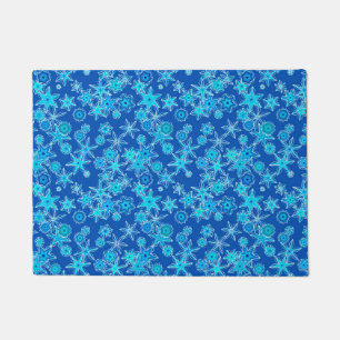Felpudo Cochos de Nieve Geométricos Modernos, Azul Zafiro