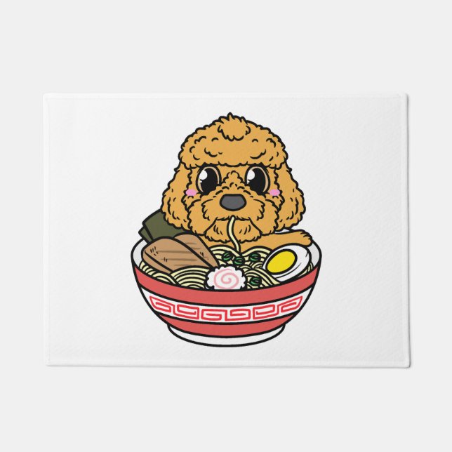Felpudo Cockapoo comiendo fideos de Ramen Spoodle Perro ja (Anverso)