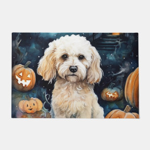 Felpudo Cockapoo de Halloween con calabazas aterradoras