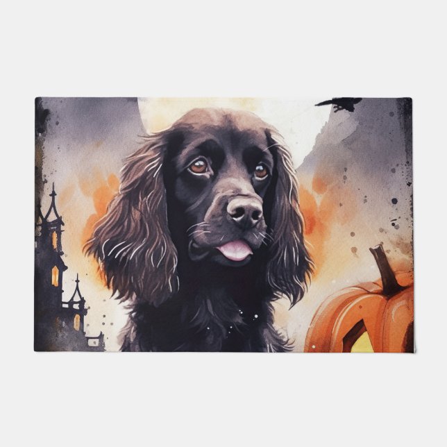 Felpudo Cocker Spaniel de Halloween con calabazas (Anverso)