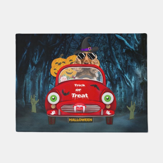 Felpudo Cocker Spaniel Perro conducir coche asustar Hallow (Anverso)