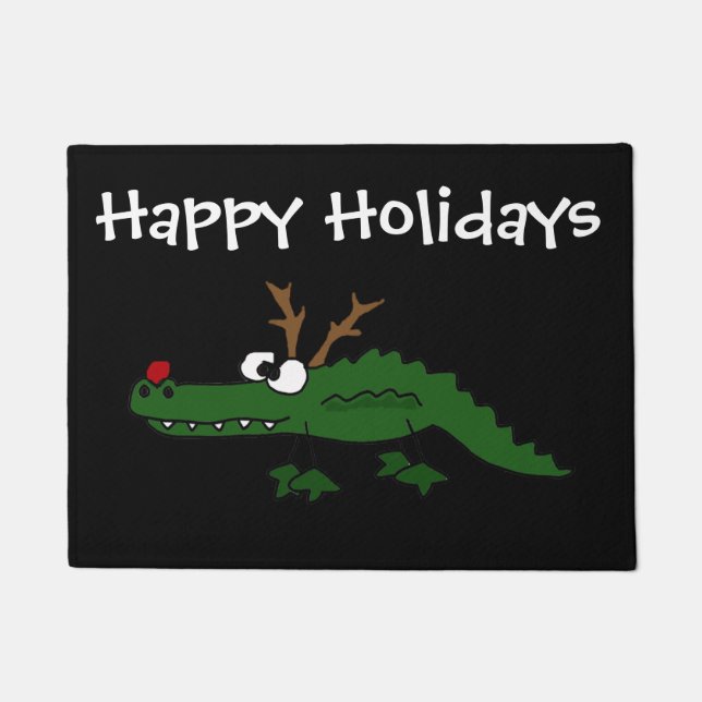 Felpudo Cocodrilo divertido del navidad como reno (Anverso)