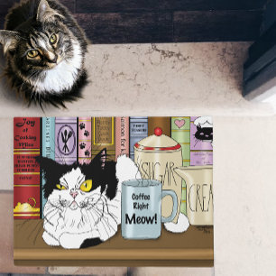 Felpudo Coffee Tuxedo Cat Funny