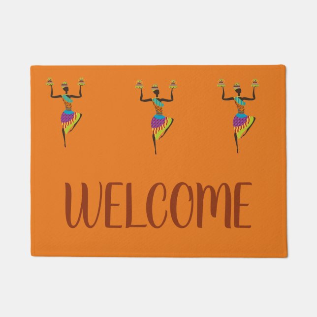 Felpudo Colchón de bienvenida de arte tribal de las damas  (Anverso)