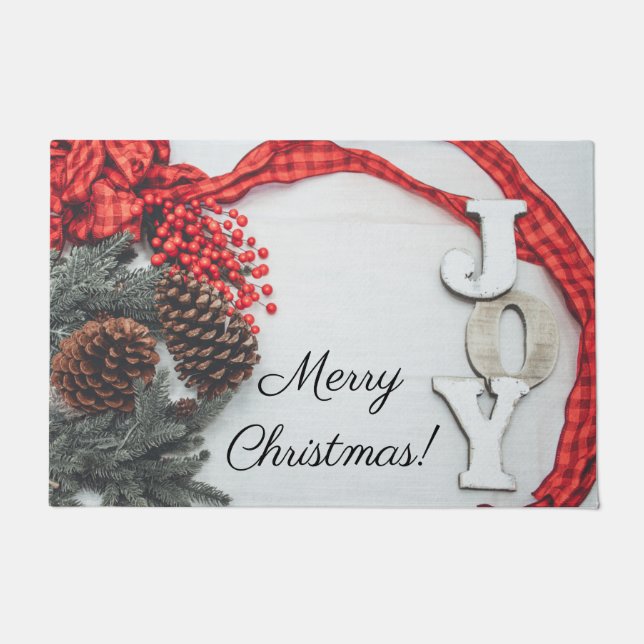 Felpudo Colección navideña de alegría y cinta de opciones (Anverso)