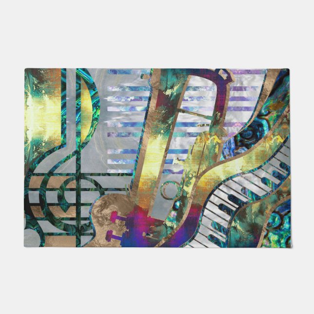 Felpudo Collage abstracto del arte de la música - técnicas (Anverso)