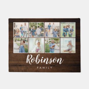 Felpudo Collage de la familia de fotos Rustic Wood monogra