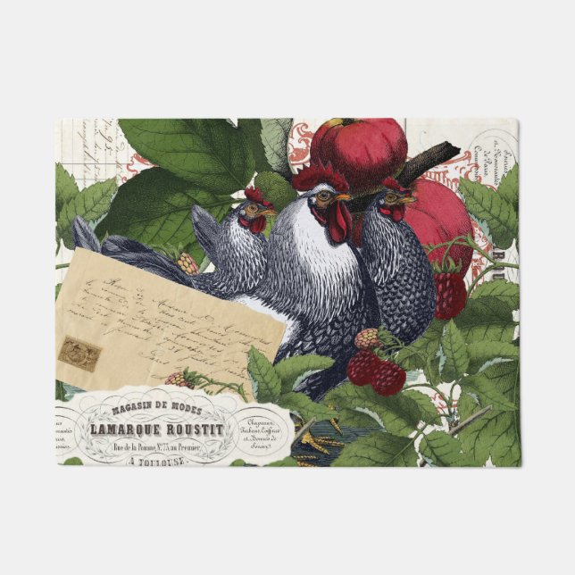 Felpudo Collage francés de los pollos de la cocina del (Anverso)