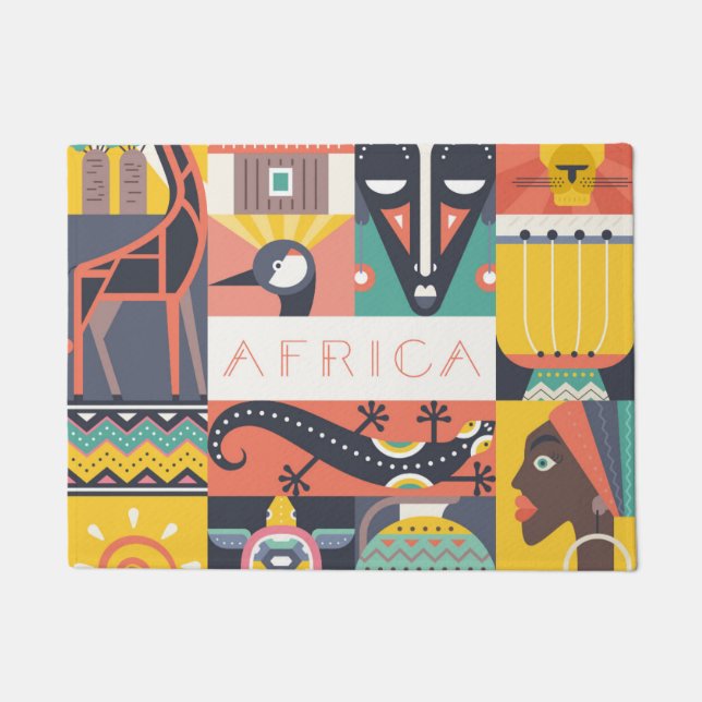 Felpudo Collage simbólico africano del arte (Anverso)
