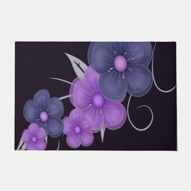 Felpudo color agua morado negro floral (Anverso)