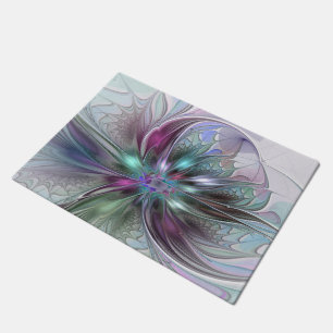 Felpudo Colorful Fantasy Abstract Modern Fractal Flower