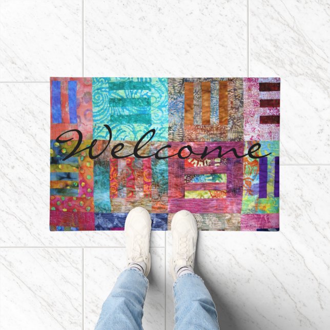 Felpudo Colorida Batik Squares Quilt Doormat (Interior)