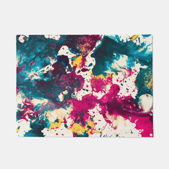 Felpudo Colorido Abstract Splatter Paint Verde azulado y m (Anverso)