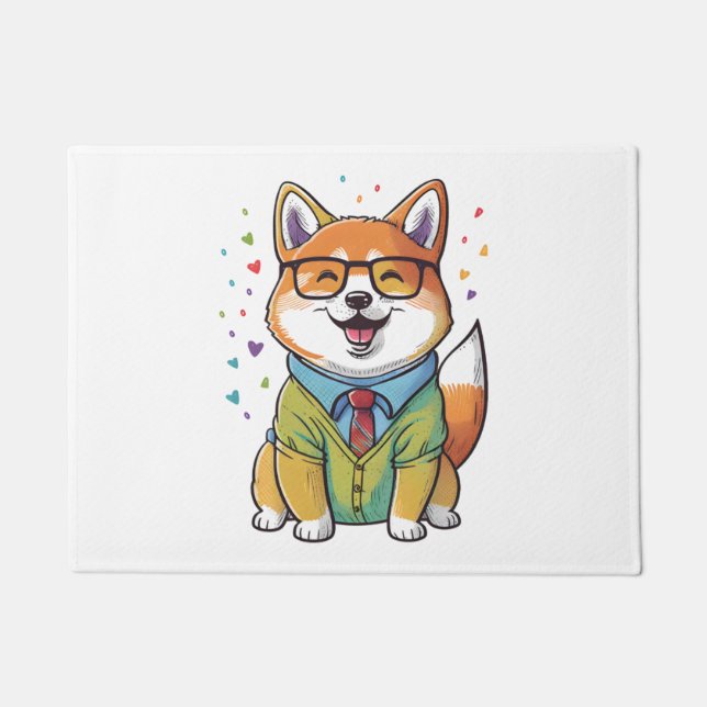 Felpudo Colorido Kawaii Shiba Inu Hipster 1 (Anverso)