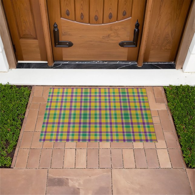 Felpudo Colorido Mardi Gras gingham con estampado (Exterior)