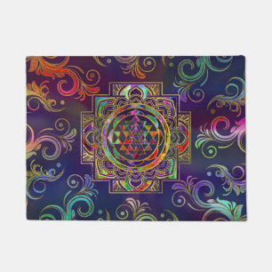 Felpudo Colorido oro enmarcado por Sri Yantra Sri Chakra