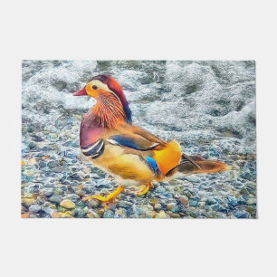 Felpudo Colorido pato mandarín en el lago