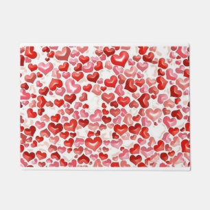 Felpudo Colorido Whimsical Corazón Pequeño Rojo Rosa Blanc