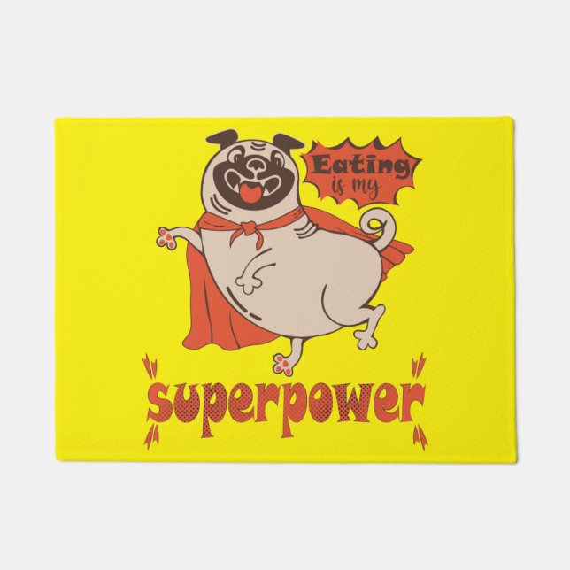 Felpudo Comer es mi sobrenombre rojo cloak pug estilo cómi (Anverso)