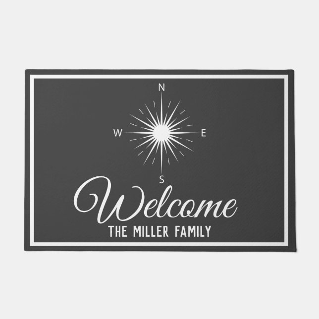 Felpudo Compás gris oscuro y blanco náutico - (Anverso)