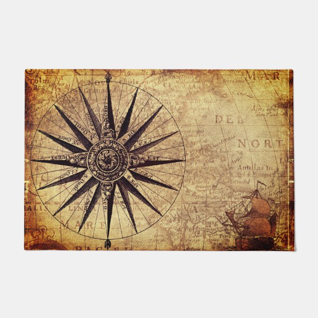 Felpudo Compass Discovery Age World Map Vintage (Anverso)