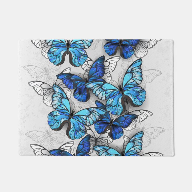 Felpudo Composición de las mariposas blancas y azules (Anverso)