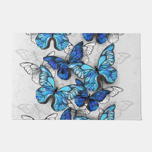 Felpudo Composición de mariposas blancas y azules (Anverso)
