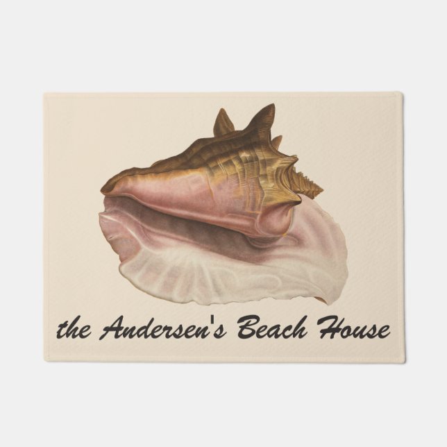 Felpudo Concha de concha reina, concha de mar, vida marina (Anverso)