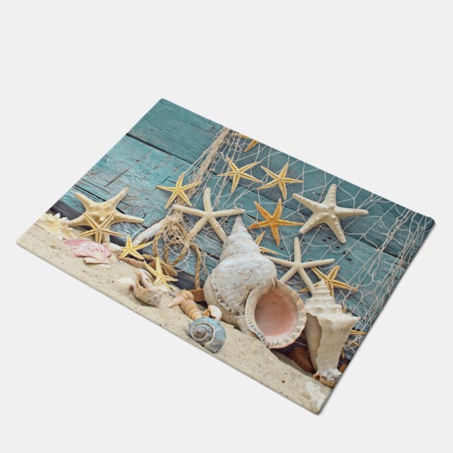 Felpudo Concha temática Shell de la playa, estrellas de (Angular)