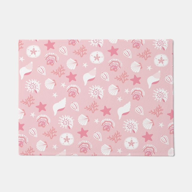 Felpudo Conchas de Mar Rosadas y Patrón Continuo de Coral (Anverso)